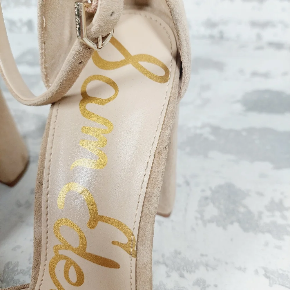 New Sam Edelman Yancy Beige Faux Suede Ankle Strap Heeled Sandals X370 - Picture 11 of 12